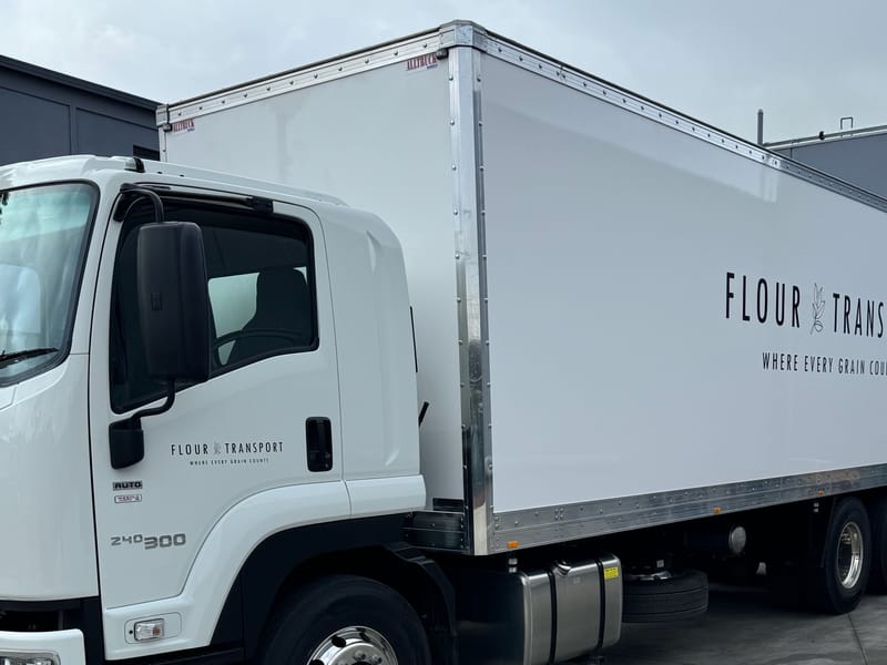 Front three-quarter view of our Flour Transport truck